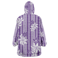 Hawaii Kakau Tribal Wearable Blanket Hoodie With Purple Tiare
