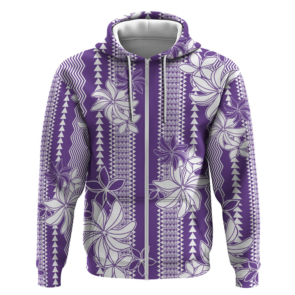 Hawaii Kakau Tribal Zip Hoodie With Purple Tiare LT05 Zip Hoodie Purple - Polynesian Pride