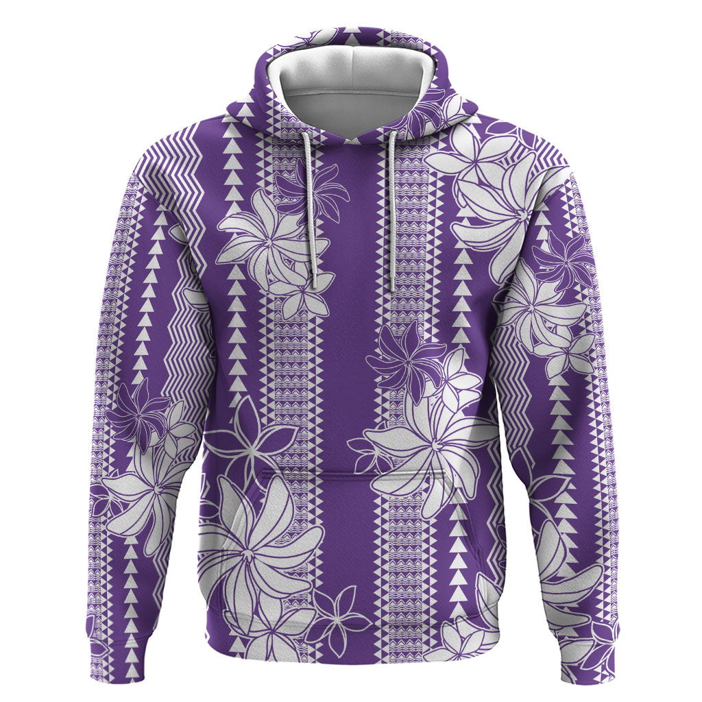Hawaii Kakau Tribal Zip Hoodie With Purple Tiare