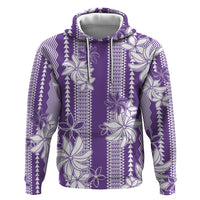 Hawaii Kakau Tribal Zip Hoodie With Purple Tiare