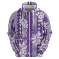Hawaii Kakau Tribal Zip Hoodie With Purple Tiare