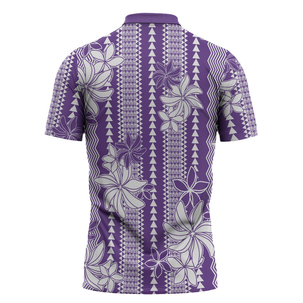 Hawaii Kakau Tribal Zipper Polo Shirt With Purple Tiare