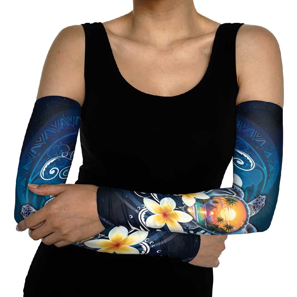 Hawaii Honu Arm Sleeves Polynesian Curves Plumeria - Polynesian Pride
