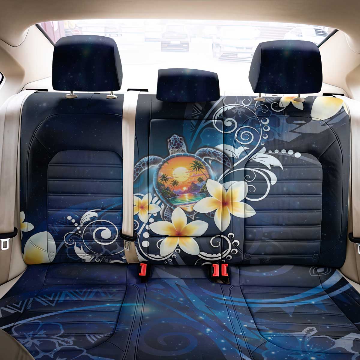Hawaii Honu Back Car Seat Cover Polynesian Curves Plumeria LT05 - Polynesian Pride