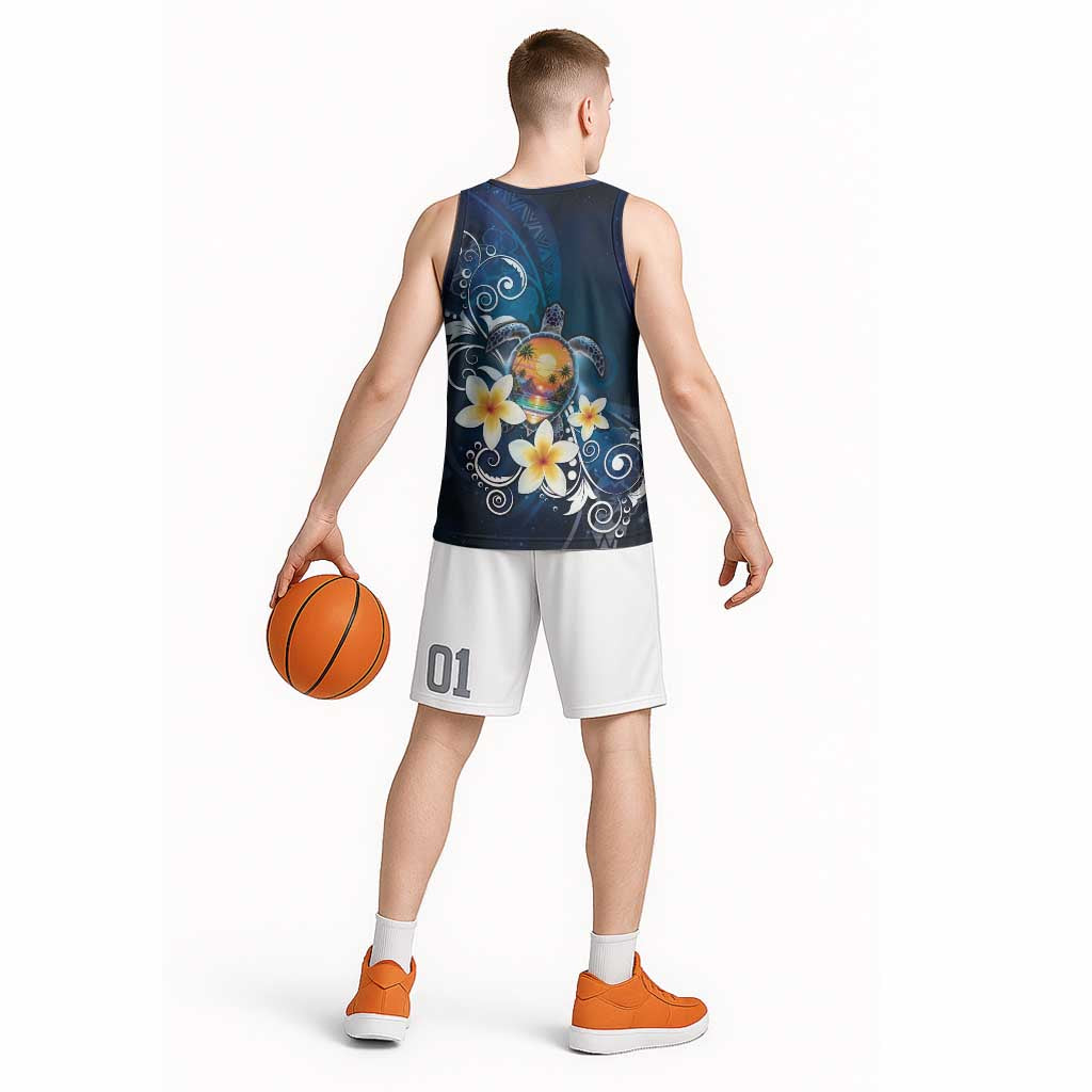 Hawaii Honu Basketball Jersey Polynesian Curves Plumeria - Polynesian Pride