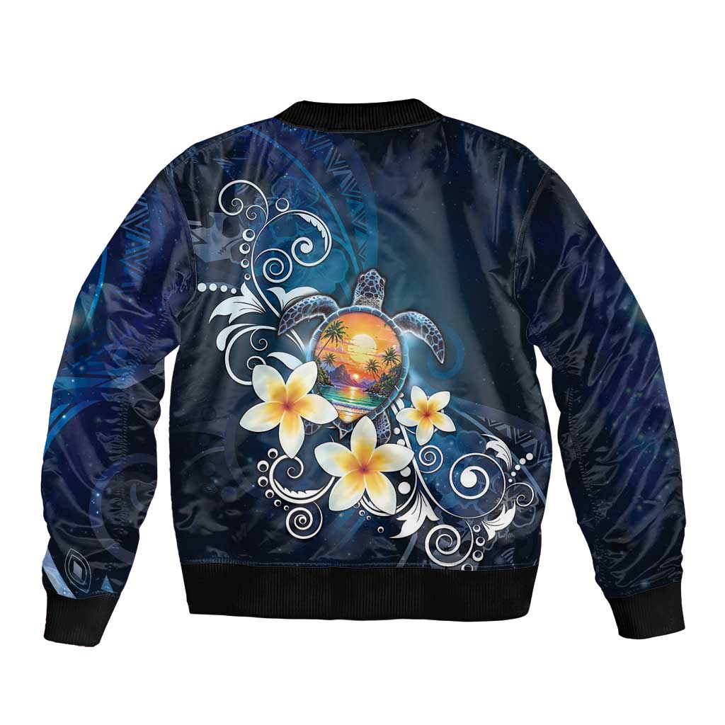 Hawaii Honu Bomber Jacket Polynesian Curves Plumeria - Polynesian Pride