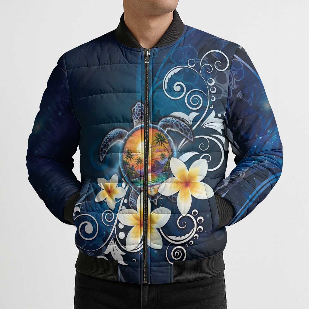 Hawaii Honu Bomber Puffer Jacket Polynesian Curves Plumeria - Polynesian Pride