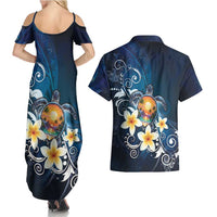 Hawaii Honu Couples Matching Summer Maxi Dress and Hawaiian Shirt Polynesian Curves Plumeria - Polynesian Pride