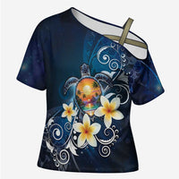 Hawaii Honu Cross Shoulder Shirt Polynesian Curves Plumeria - Polynesian Pride