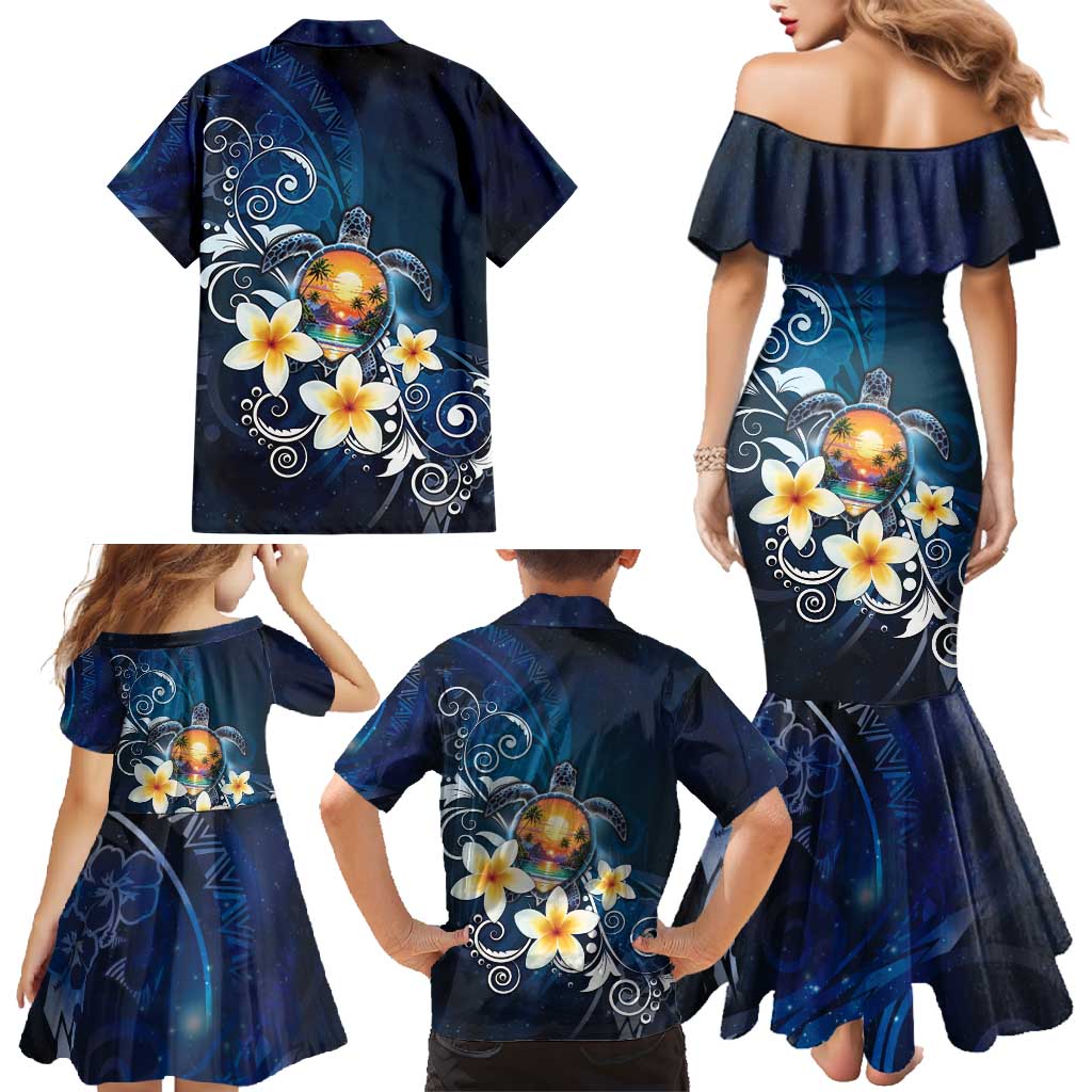 Hawaii Honu Family Matching Mermaid Dress and Hawaiian Shirt Polynesian Curves Plumeria - Polynesian Pride