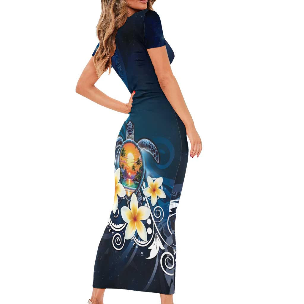 Hawaii Honu Family Matching Short Sleeve Bodycon Dress and Hawaiian Shirt Polynesian Curves Plumeria - Polynesian Pride