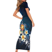 Hawaii Honu Family Matching Short Sleeve Bodycon Dress and Hawaiian Shirt Polynesian Curves Plumeria - Polynesian Pride