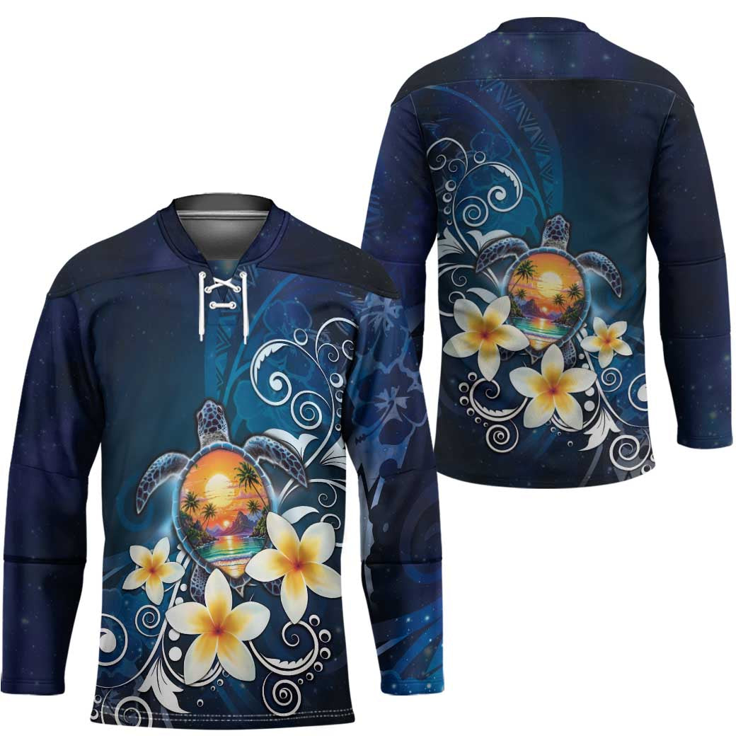 Hawaii Honu Hockey Jersey Polynesian Curves Plumeria - Polynesian Pride