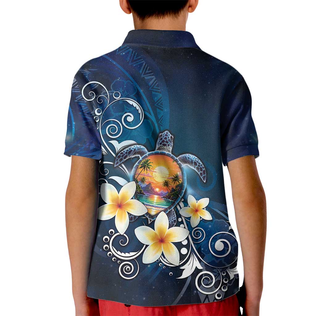 Hawaii Honu Kid Polo Shirt Polynesian Curves Plumeria - Polynesian Pride