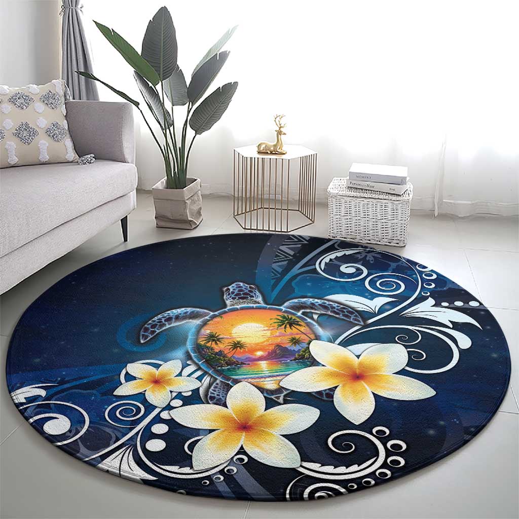 Hawaii Honu Round Carpet Polynesian Curves Plumeria - Polynesian Pride