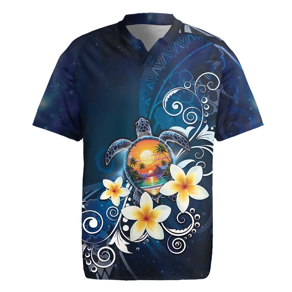 Hawaii Honu Rugby Jersey Polynesian Curves Plumeria - Polynesian Pride