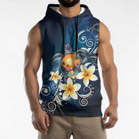 Hawaii Honu Sleeveless Hoodie Polynesian Curves Plumeria - Polynesian Pride