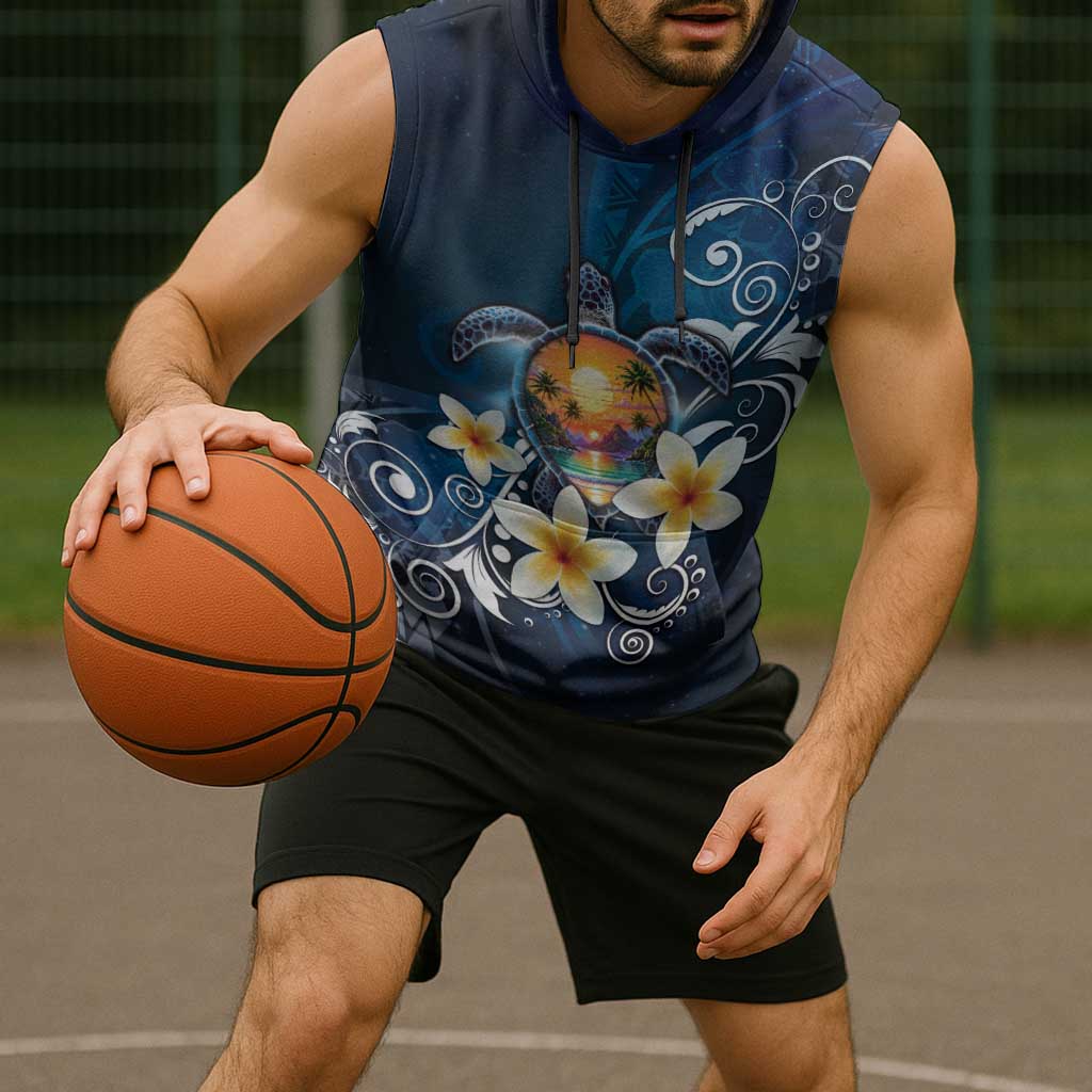 Hawaii Honu Sleeveless Hoodie Polynesian Curves Plumeria - Polynesian Pride