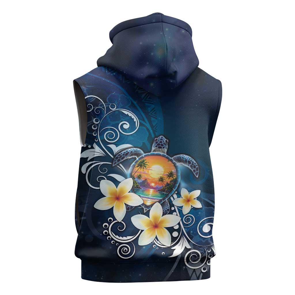 Hawaii Honu Sleeveless Zip Hoodie Polynesian Curves Plumeria - Polynesian Pride