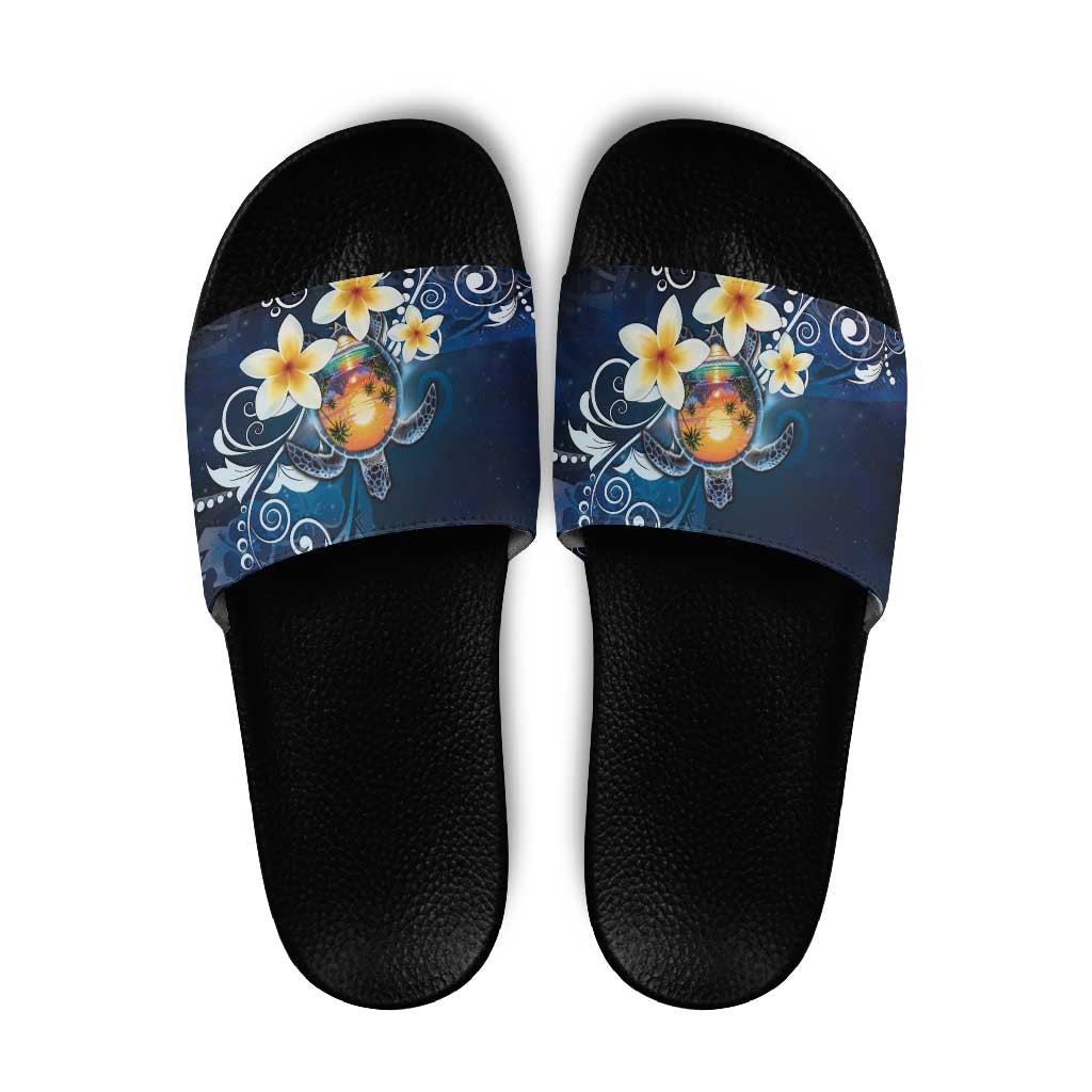 Hawaii Honu Slide Sandals Polynesian Curves Plumeria - Polynesian Pride