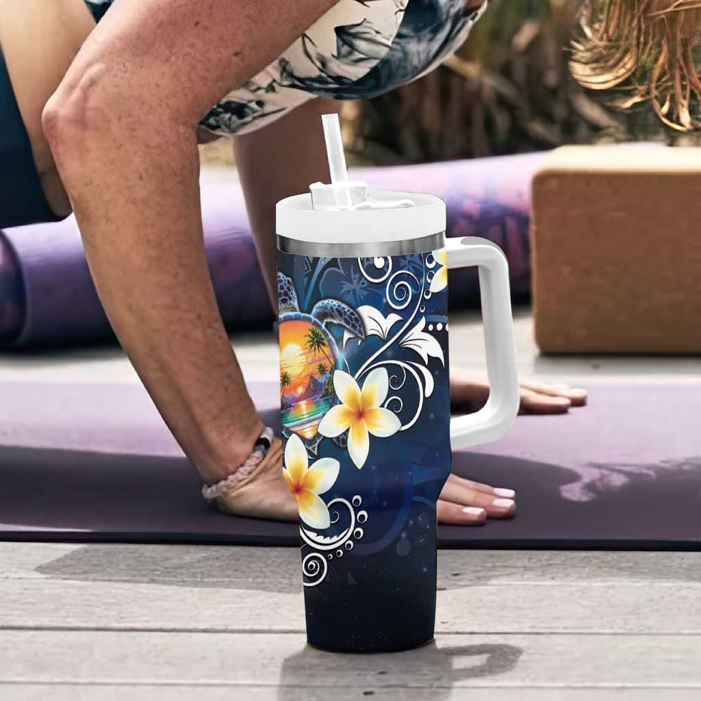 Hawaii Honu Tumbler With Handle Polynesian Curves Plumeria - Polynesian Pride