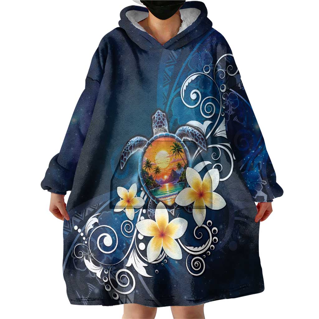 Hawaii Honu Wearable Blanket Hoodie Polynesian Curves Plumeria - Polynesian Pride
