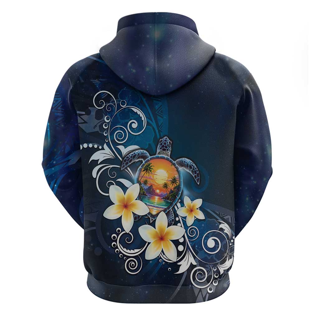 Hawaii Honu Zip Hoodie Polynesian Curves Plumeria - Polynesian Pride