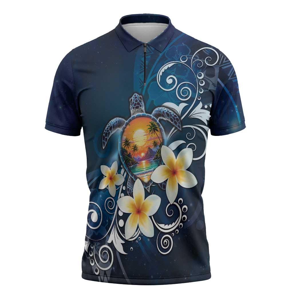 Hawaii Honu Zipper Polo Shirt Polynesian Curves Plumeria - Polynesian Pride