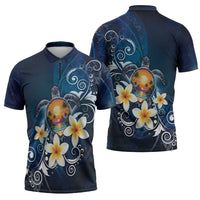 Hawaii Honu Zipper Polo Shirt Polynesian Curves Plumeria - Polynesian Pride