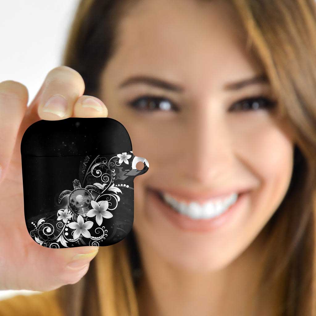 Hawaii Honu AirPods Case Polynesian Curves Plumeria Grayscale - Polynesian Pride