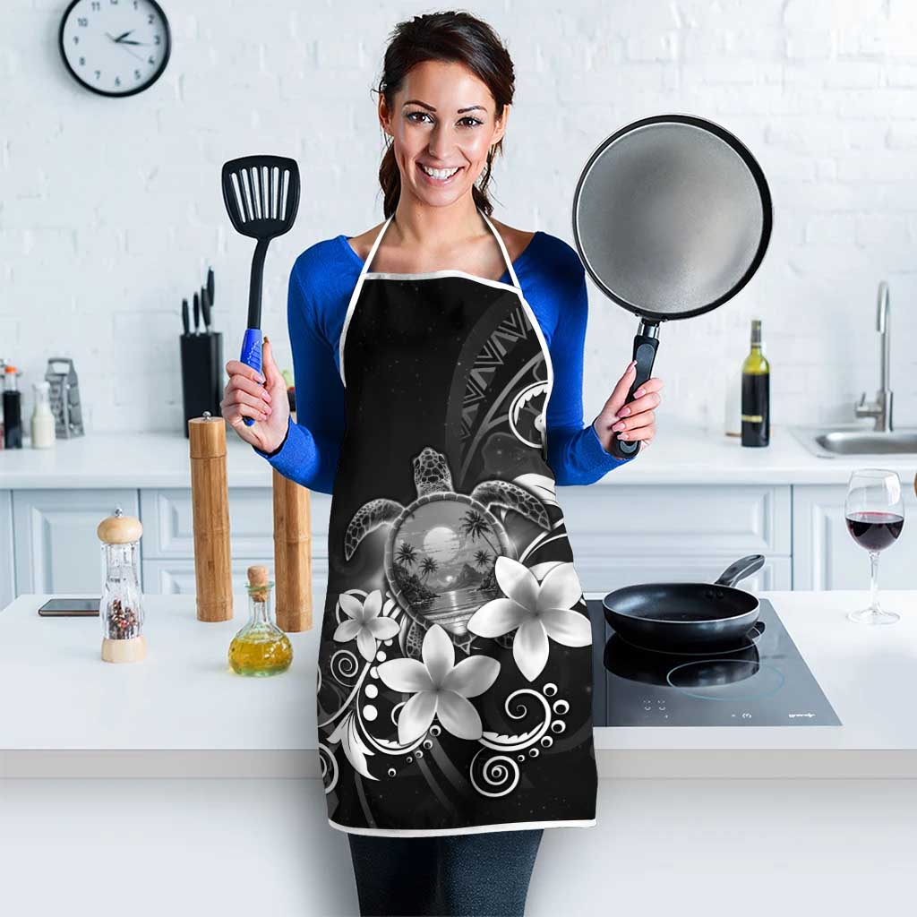 Hawaii Honu Apron Polynesian Curves Plumeria Grayscale - Polynesian Pride