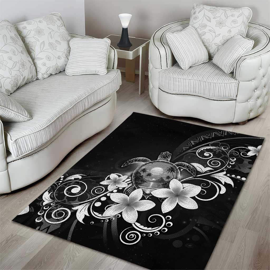 Hawaii Honu Area Rug Polynesian Curves Plumeria Grayscale - Polynesian Pride