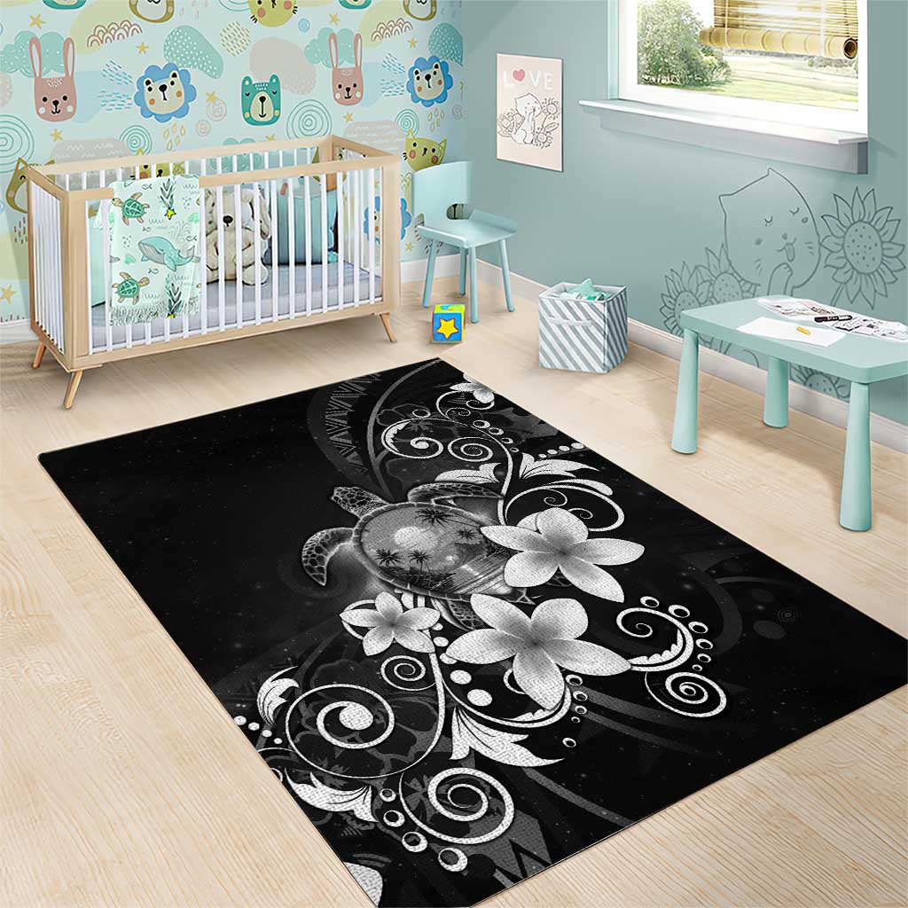 Hawaii Honu Area Rug Polynesian Curves Plumeria Grayscale - Polynesian Pride