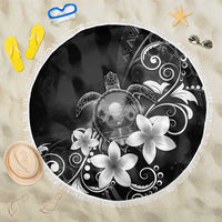 Hawaii Honu Beach Blanket Polynesian Curves Plumeria Grayscale - Polynesian Pride