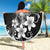 Hawaii Honu Beach Blanket Polynesian Curves Plumeria Grayscale - Polynesian Pride