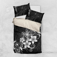 Hawaii Honu Bedding Set Polynesian Curves Plumeria Grayscale - Polynesian Pride