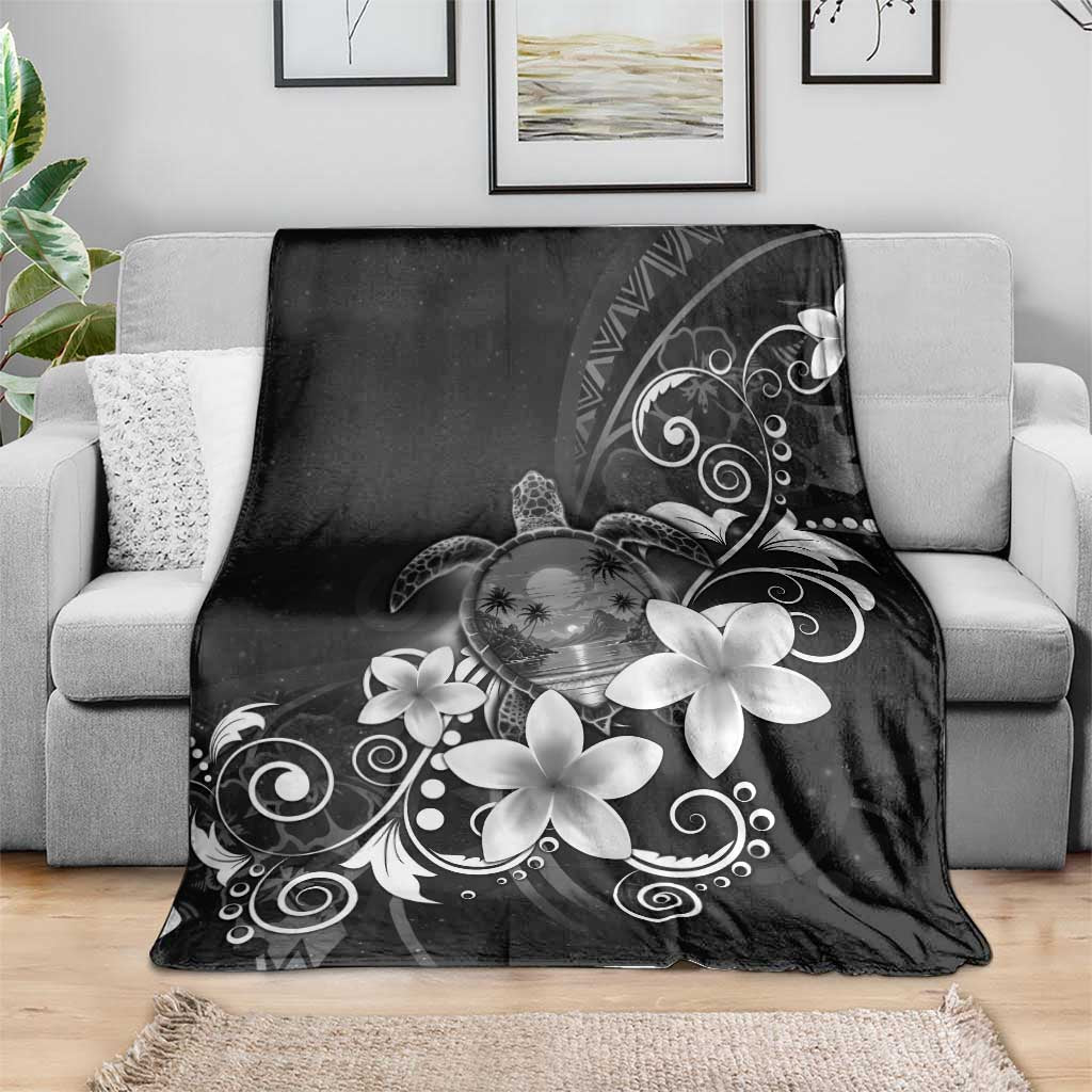 Hawaii Honu Blanket Polynesian Curves Plumeria Grayscale - Polynesian Pride