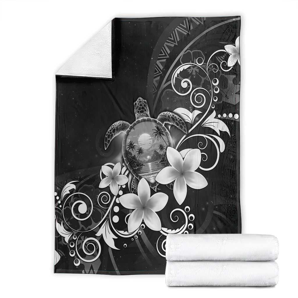 Hawaii Honu Blanket Polynesian Curves Plumeria Grayscale - Polynesian Pride