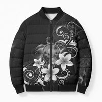 Hawaii Honu Bomber Puffer Jacket Polynesian Curves Plumeria Grayscale - Polynesian Pride