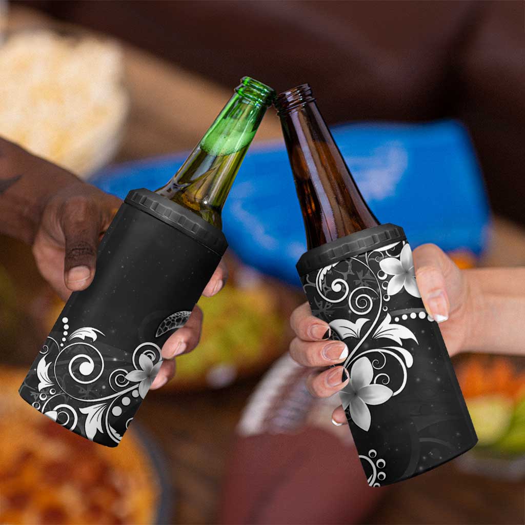 Hawaii Honu 4 in 1 Can Cooler Tumbler Polynesian Curves Plumeria Grayscale - Polynesian Pride