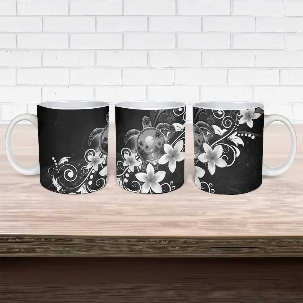 Hawaii Honu Ceramic Mug Polynesian Curves Plumeria Grayscale - Polynesian Pride