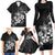 Hawaii Honu Family Matching Long Sleeve Bodycon Dress and Hawaiian Shirt Polynesian Curves Plumeria Grayscale - Polynesian Pride