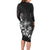 Hawaii Honu Family Matching Long Sleeve Bodycon Dress and Hawaiian Shirt Polynesian Curves Plumeria Grayscale - Polynesian Pride