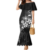 Hawaii Honu Family Matching Mermaid Dress and Hawaiian Shirt Polynesian Curves Plumeria Grayscale - Polynesian Pride