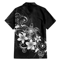 Hawaii Honu Family Matching Off The Shoulder Long Sleeve Dress and Hawaiian Shirt Polynesian Curves Plumeria Grayscale - Polynesian Pride
