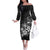 Hawaii Honu Family Matching Off The Shoulder Long Sleeve Dress and Hawaiian Shirt Polynesian Curves Plumeria Grayscale - Polynesian Pride