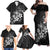 Hawaii Honu Family Matching Off Shoulder Maxi Dress and Hawaiian Shirt Polynesian Curves Plumeria Grayscale - Polynesian Pride