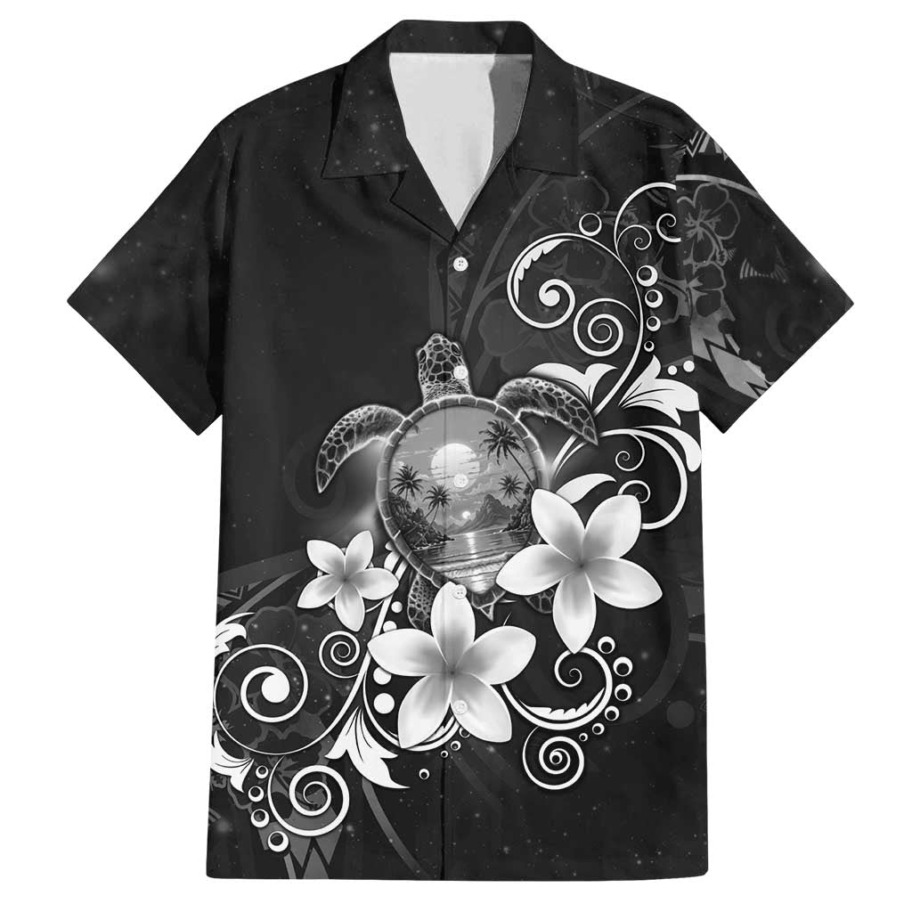 Hawaii Honu Family Matching Off Shoulder Maxi Dress and Hawaiian Shirt Polynesian Curves Plumeria Grayscale - Polynesian Pride