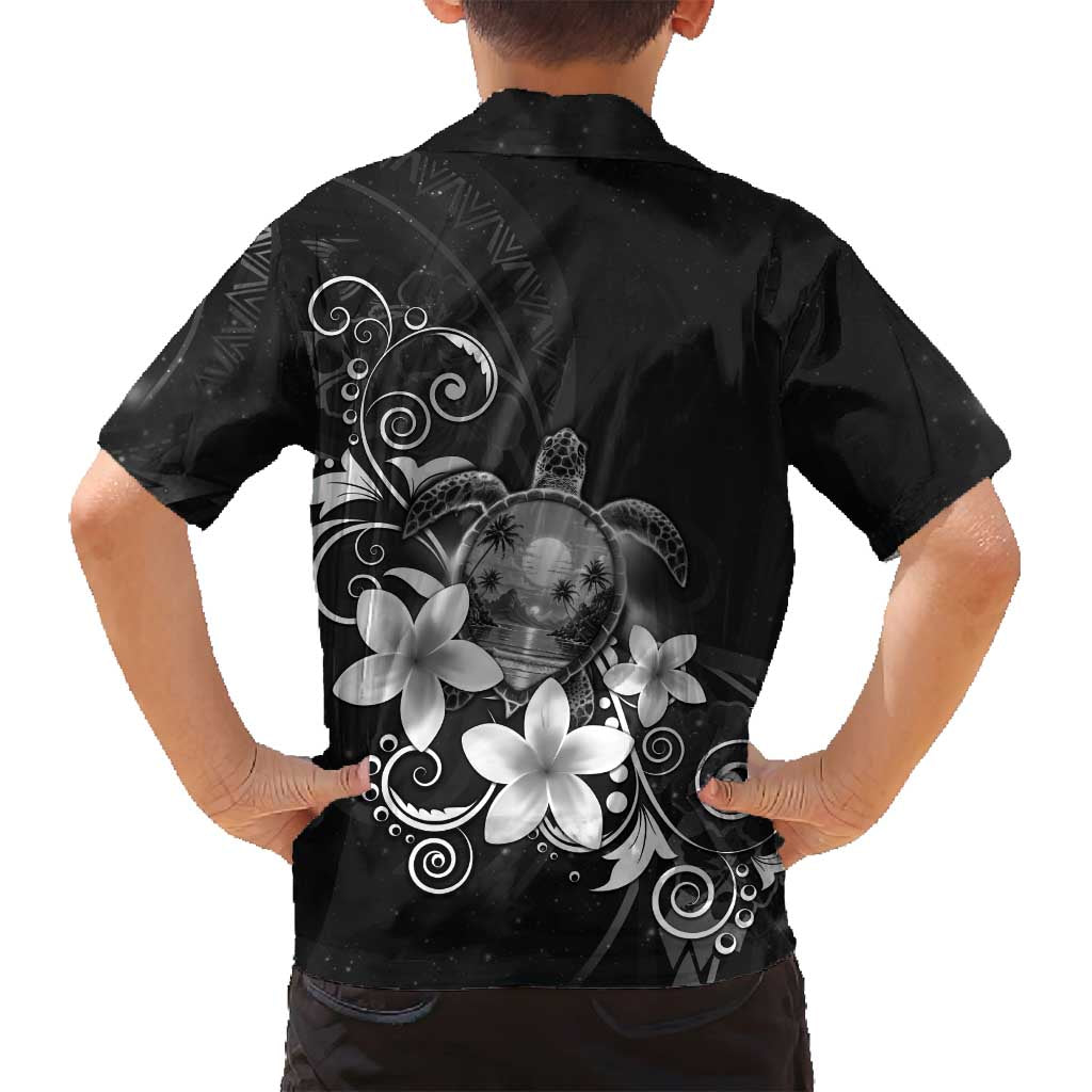 Hawaii Honu Family Matching Off Shoulder Short Dress and Hawaiian Shirt Polynesian Curves Plumeria Grayscale - Polynesian Pride