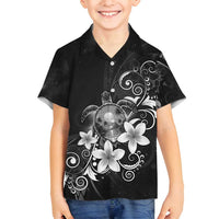 Hawaii Honu Family Matching Puletasi and Hawaiian Shirt Polynesian Curves Plumeria Grayscale - Polynesian Pride